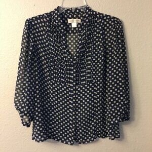 Christopher & Banks Navy Blue Sheer Polka Dot Top Women Petite Medium Pleated